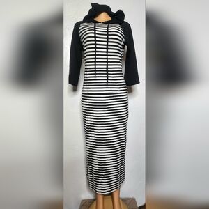 Cute! Hooded Striped Tee Shirt Type Maxi Dress Sz Med